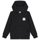 Boys Black Logo Hooded Zip Up Top, 3, hi-res