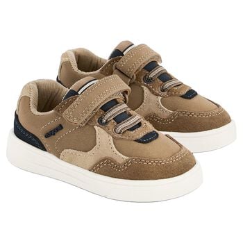 Younger Boys Beige Leather Trainers