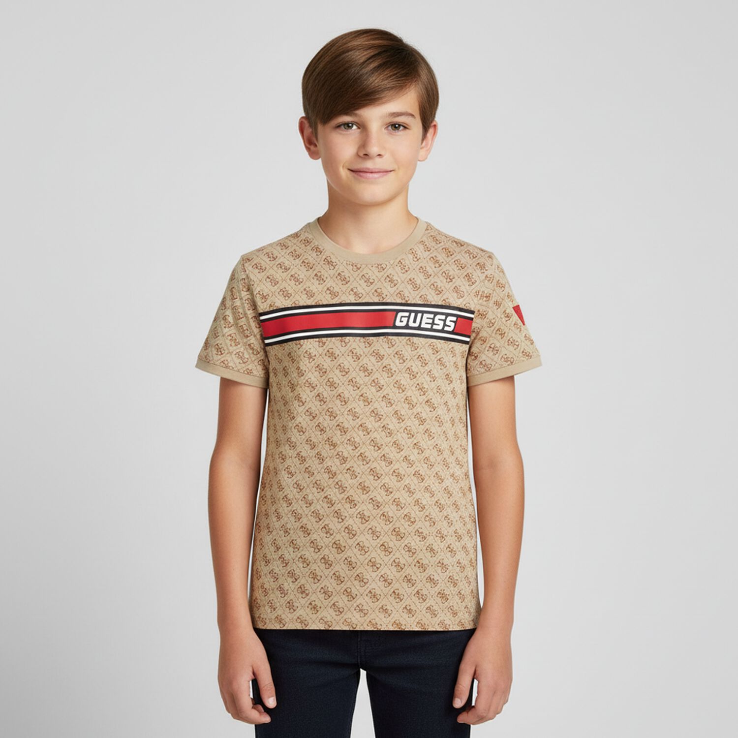 Boys Beige Logo T-Shirt, 1, hi-res
