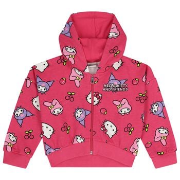 Girls Pink Hello Kitty Hooded Zip Up Top