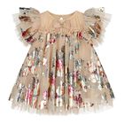 Baby Girls Beige Tulle Flowers Dress, 2, hi-res