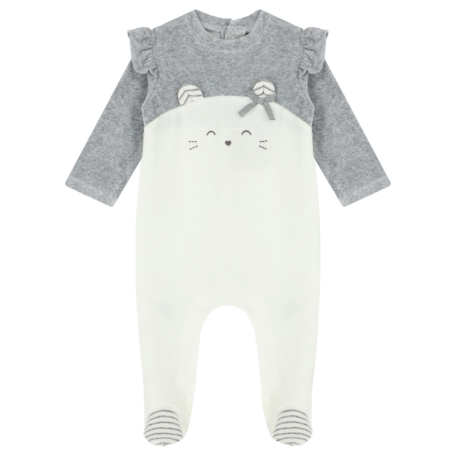 Baby Girls Grey & White Cat Babygrow, 2, hi-res