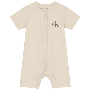 Baby Boys Beige Logo Romper