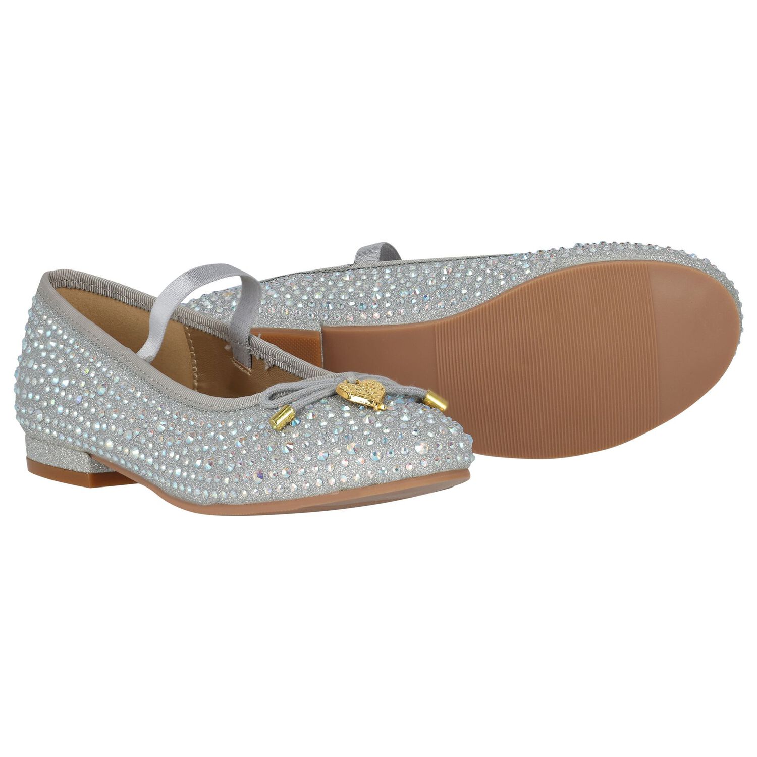 Girls Silver Bow Shoes, 2, hi-res image number null