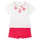 طقم شورت أبيض ووردي للبنات, 2, hi-res