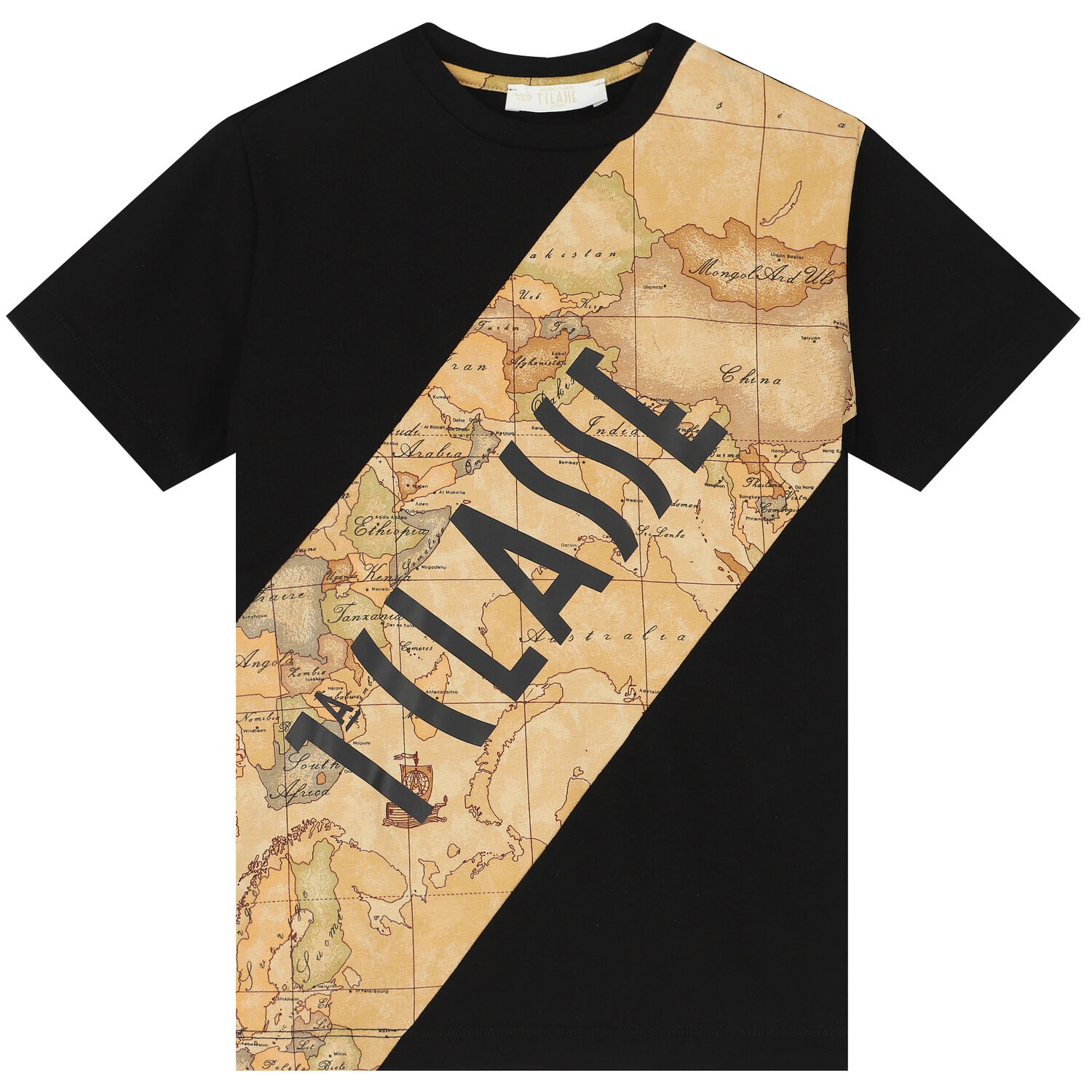 Boys Black & Beige Geo Map Logo T-Shirt, 1, hi-res