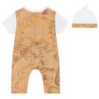 White & Beige Geo Map Romper Set, 1, hi-res
