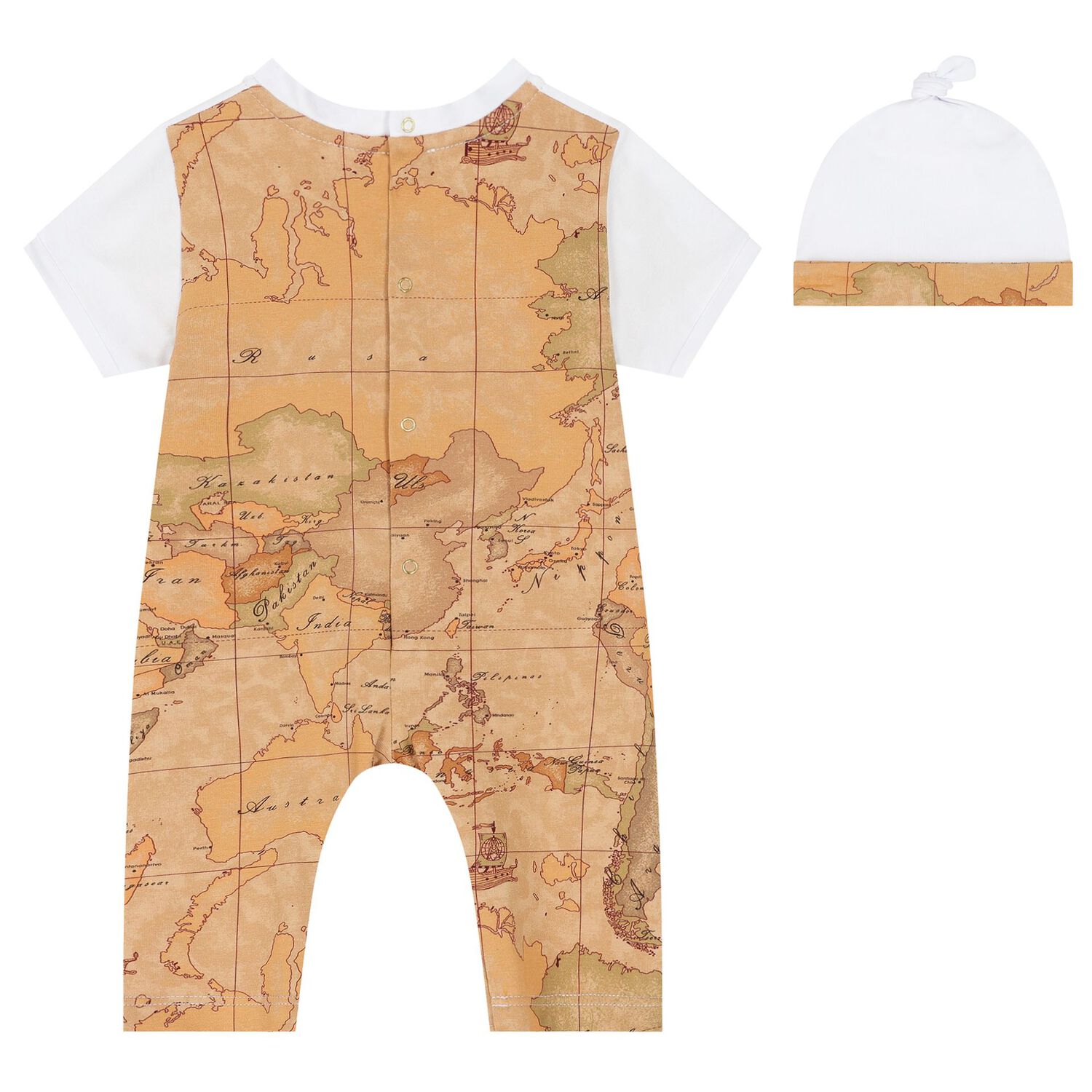 White & Beige Geo Map Romper Set, 1, hi-res image number null