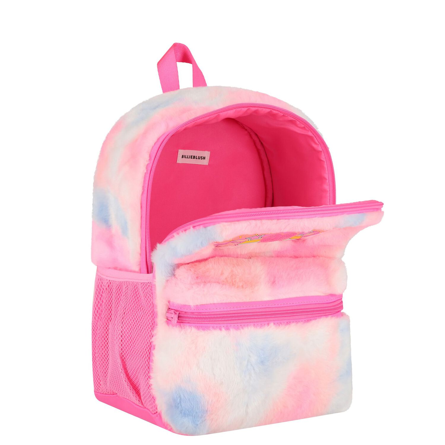 Girls Fluffy Pink Faux Fur Backpack, 1, hi-res