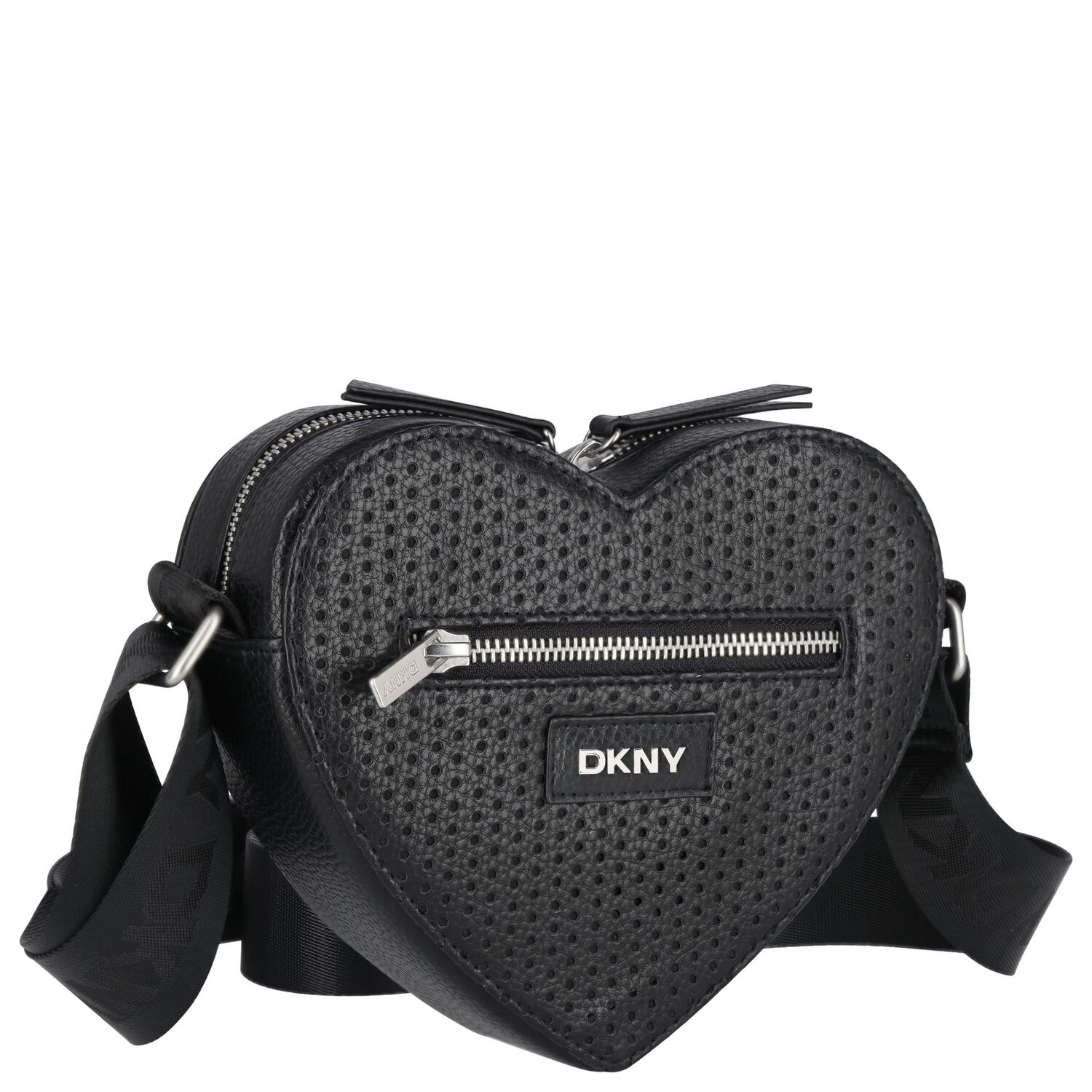 حقيبة بنات جلد بالشعار القلب باللون الأسود, 1, hi-res