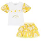 Girls White & Yellow Daisy Skirt Set, 1, hi-res