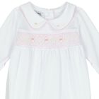 Baby Girls White and Pink Smocked Babygrow, 1, hi-res