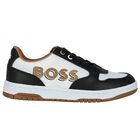 Boys Black & White Logo Trainers, 1, hi-res