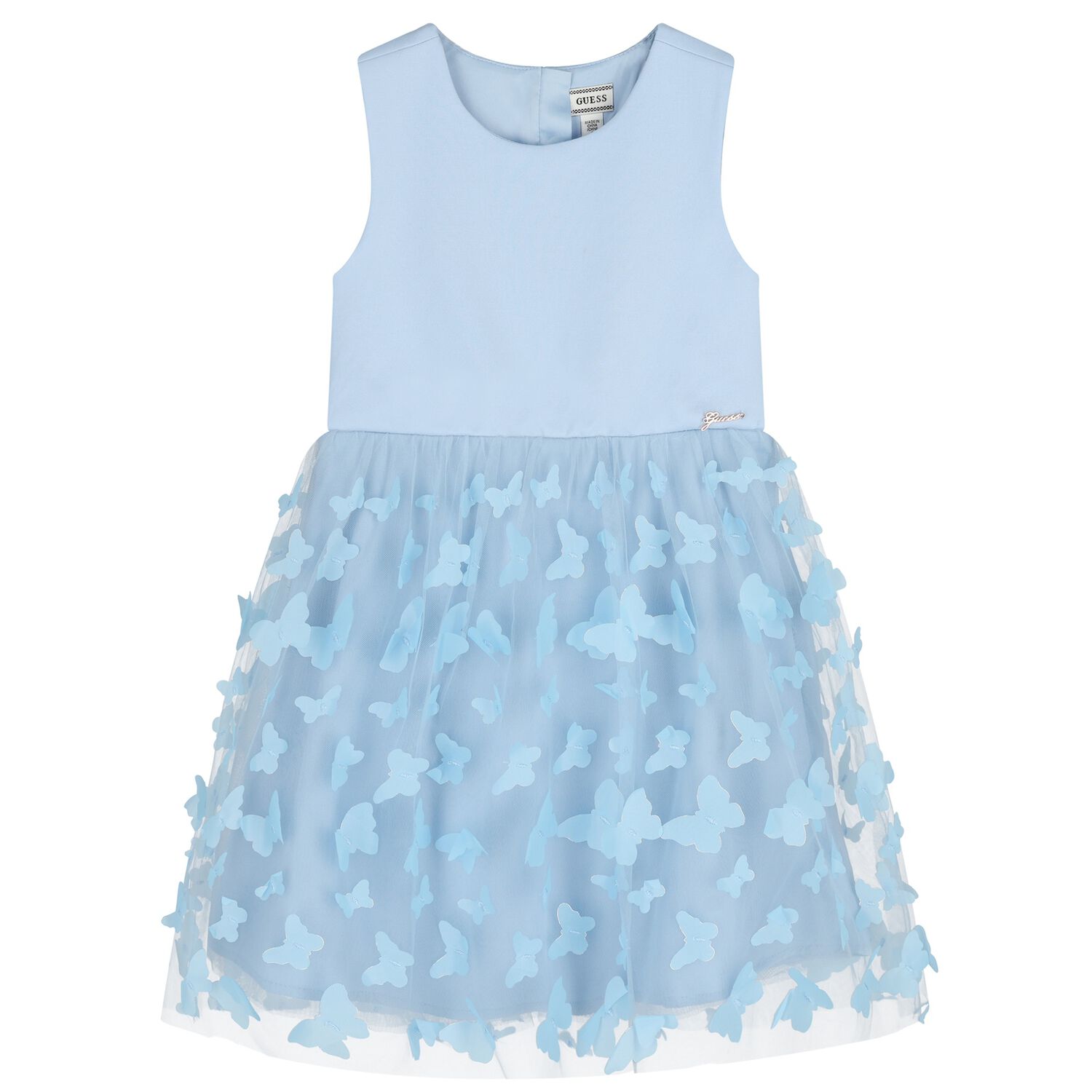 Girls Blue Butterfly Tulle Dress, 1, hi-res