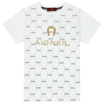 Aigner Boys White Logo T-Shirt, 2 Boys White Logo T-Shirt