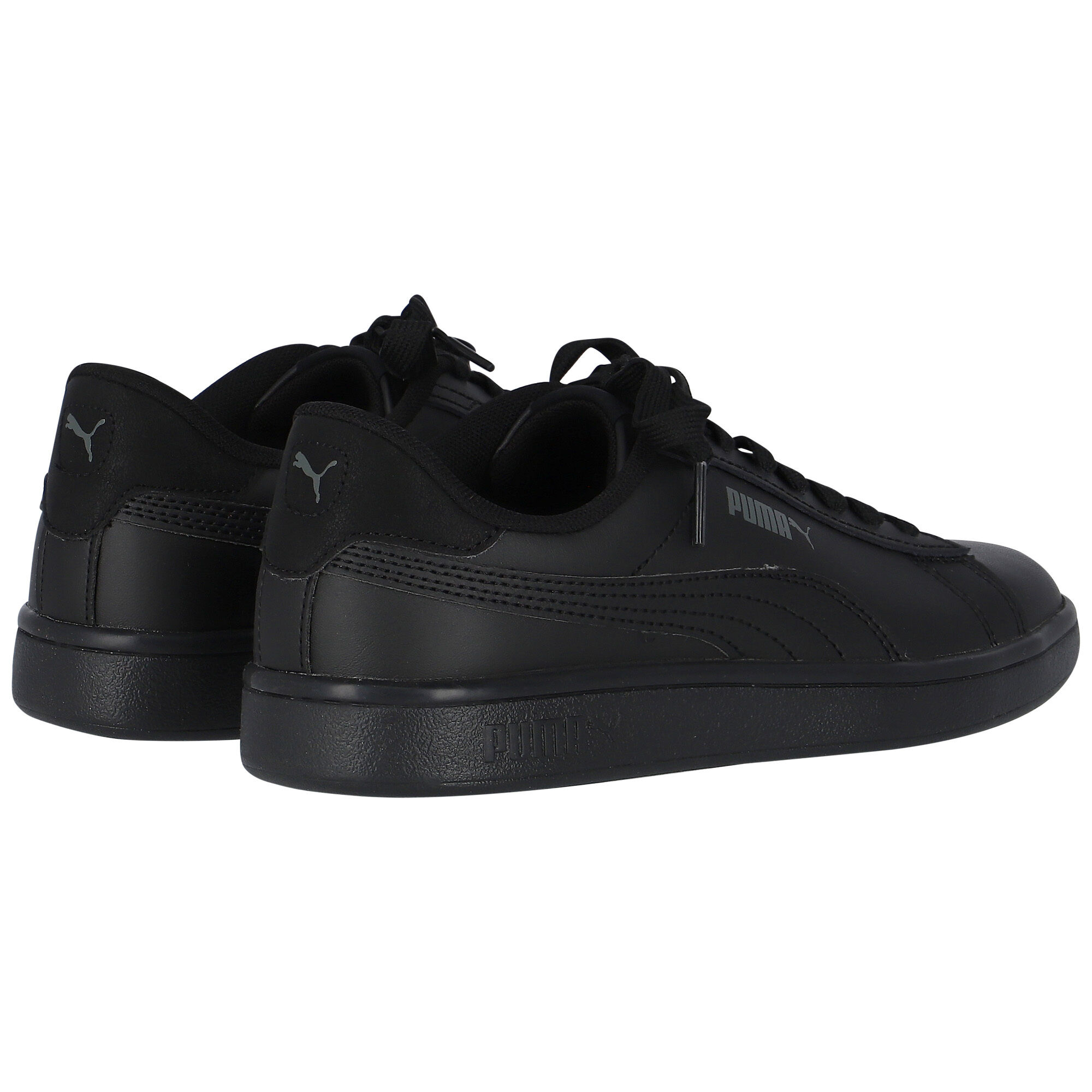 Black leather puma trainers discount