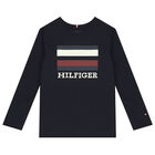 Boys Navy Blue Logo Long Sleeve Top, 1, hi-res