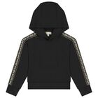 Girls Black Logo Hooded Top, 1, hi-res