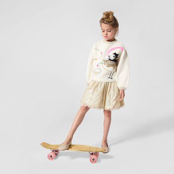Girls Ivory Embellished Bird Knitted Jumper