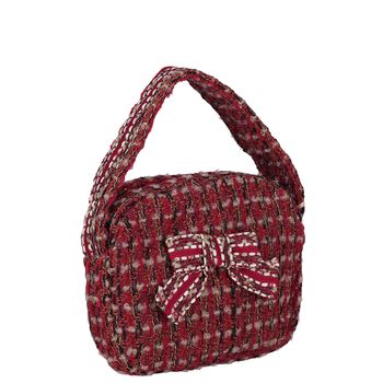 Girls Burgundy Bow Tweed Handbag