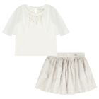 Girls Ivory & Beige Floral Skirt Set, 1, hi-res