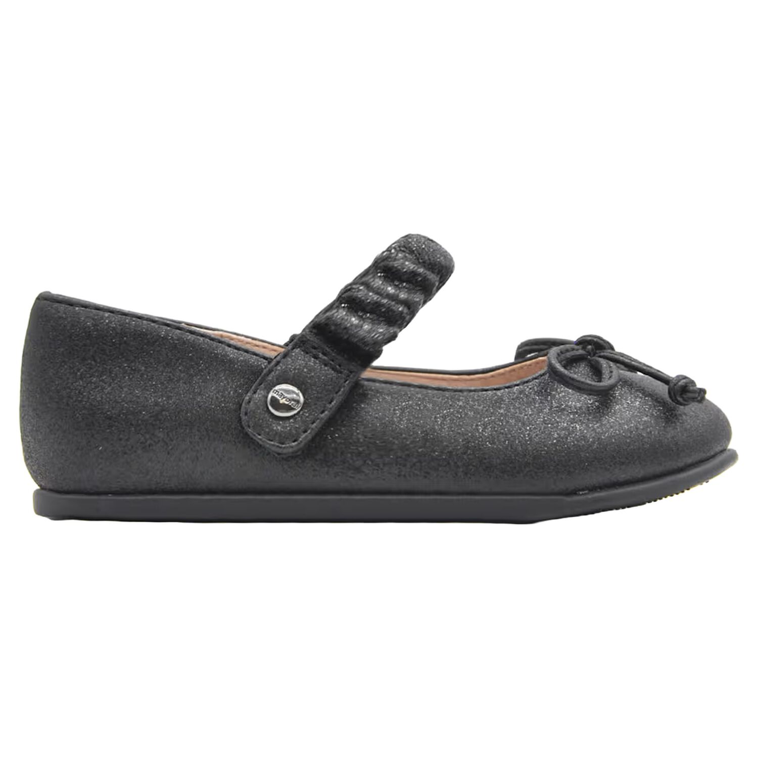 Girls Black Bow Glittery Shoes, 1, hi-res