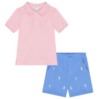 Baby Boys Pink & Blue Logo Shorts Set