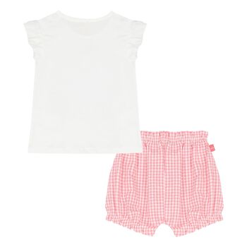 Younger Girls White & Pink Shorts Set