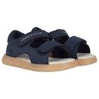 Younger Boys Navy Blue Leather Sandals, 1, hi-res