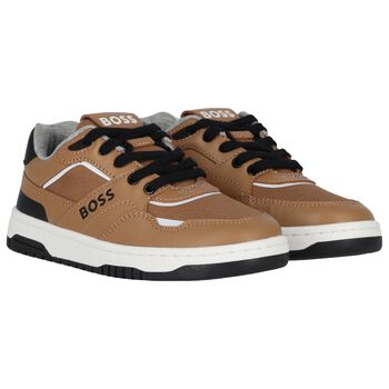 Boys Beige Logo Trainers