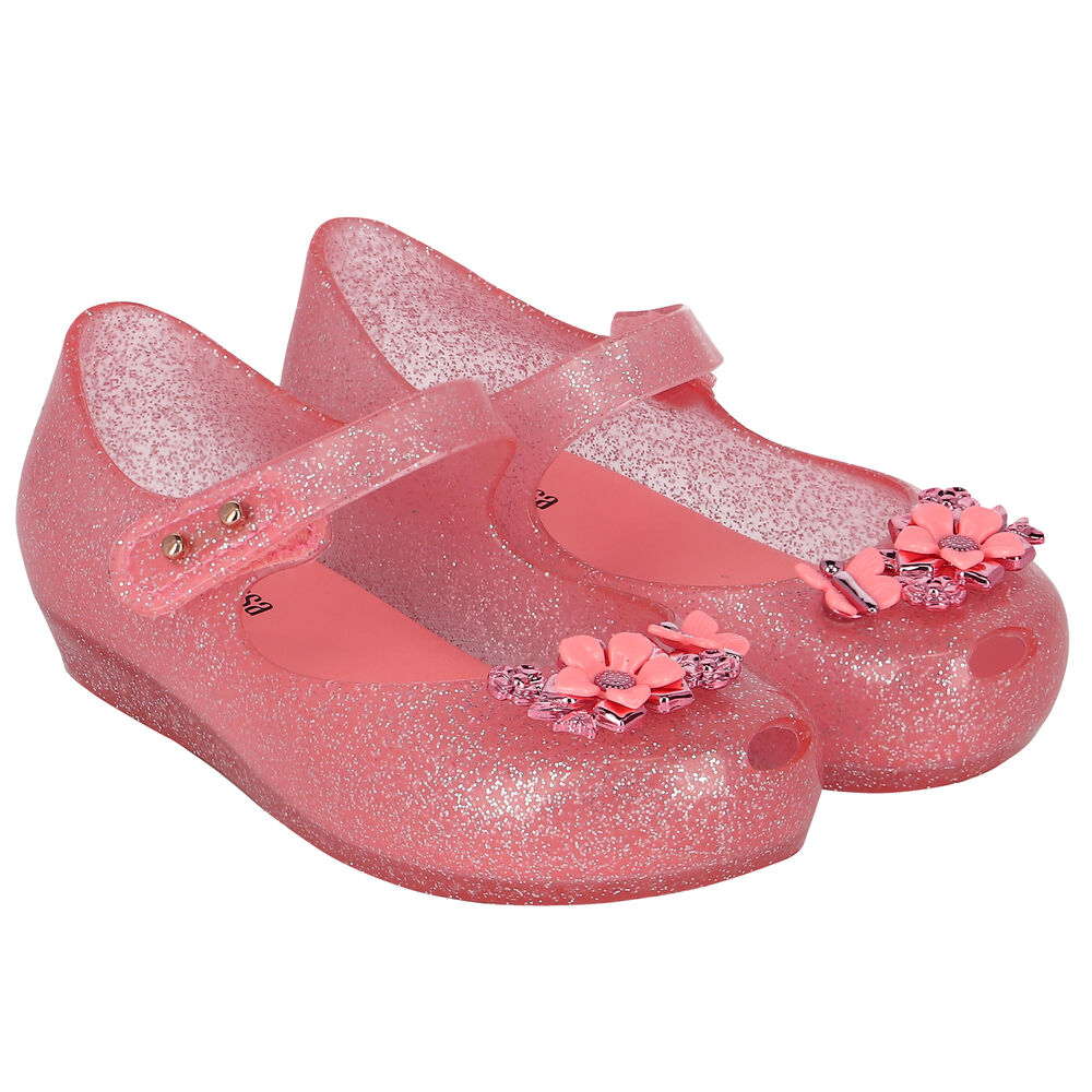 Mini Melissa Younger Girls Pink Flower Jelly Shoes | Junior Couture UAE