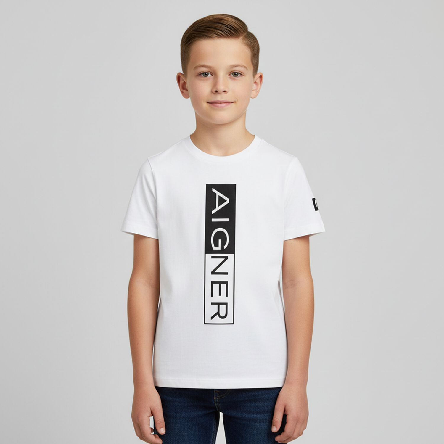 Boys White Logo T-Shirt, 4, hi-res image number null