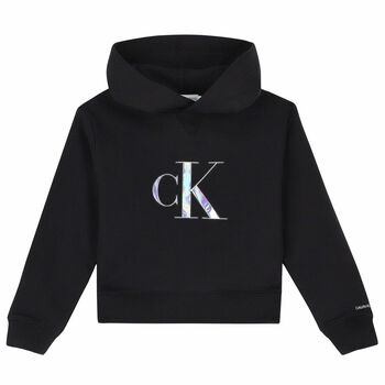 Girls Black Iridescent Logo Hoodie