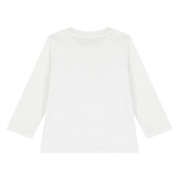 Younger White Teddy Bear Logo Long Sleeve Top