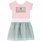 Girls Pink, White & Green Logo Dress Set, 2, hi-res