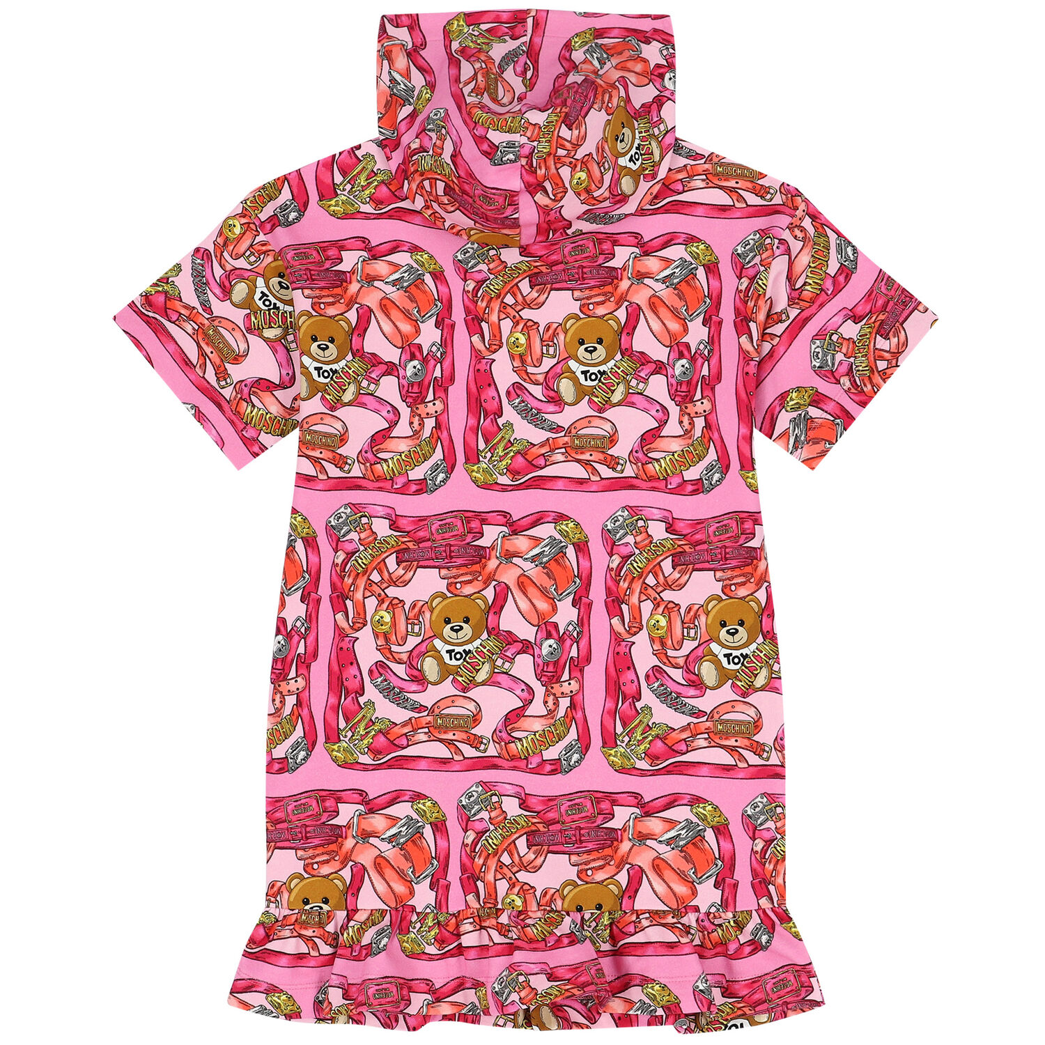 فستان هودي بشعار تيدي باللون الوردي, 1, hi-res