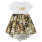 فستان بالشعار باللون الأبيض والبيج, 1, hi-res