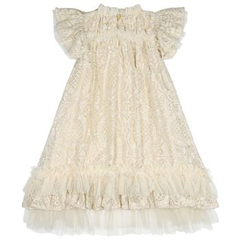 Girls Beige Lace Sequin Christina Dress