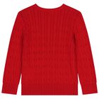 Red Logo Cable Knit Jumper, 1, hi-res
