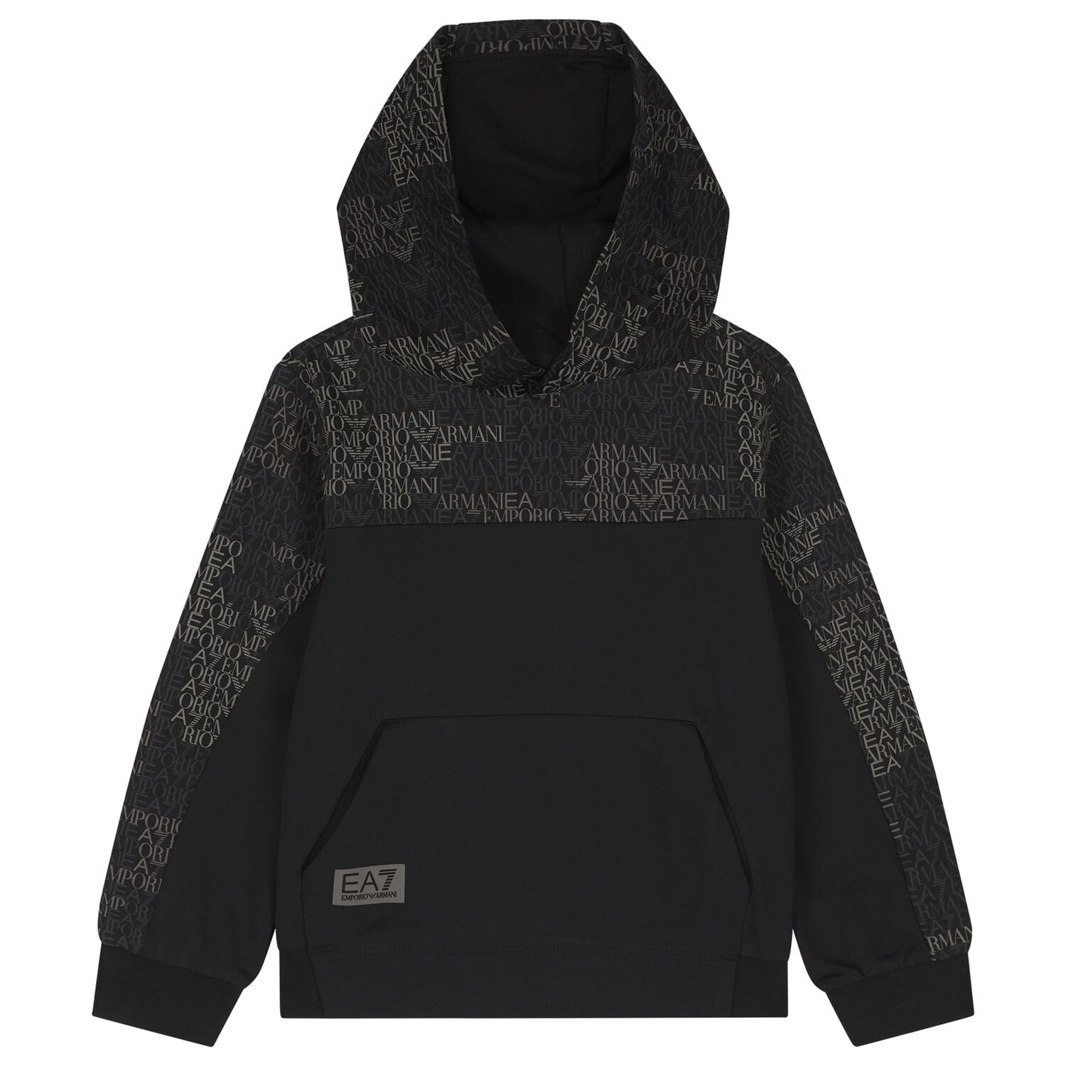 Boys Black Logo Hooded Top, 1, hi-res