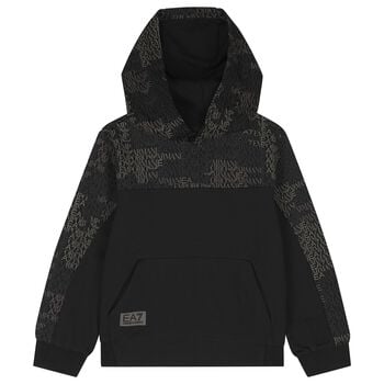 Boys Black Logo Hooded Top