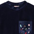 فستان بنات مخملي بأكمام باللون الكحلي , 1, hi-res