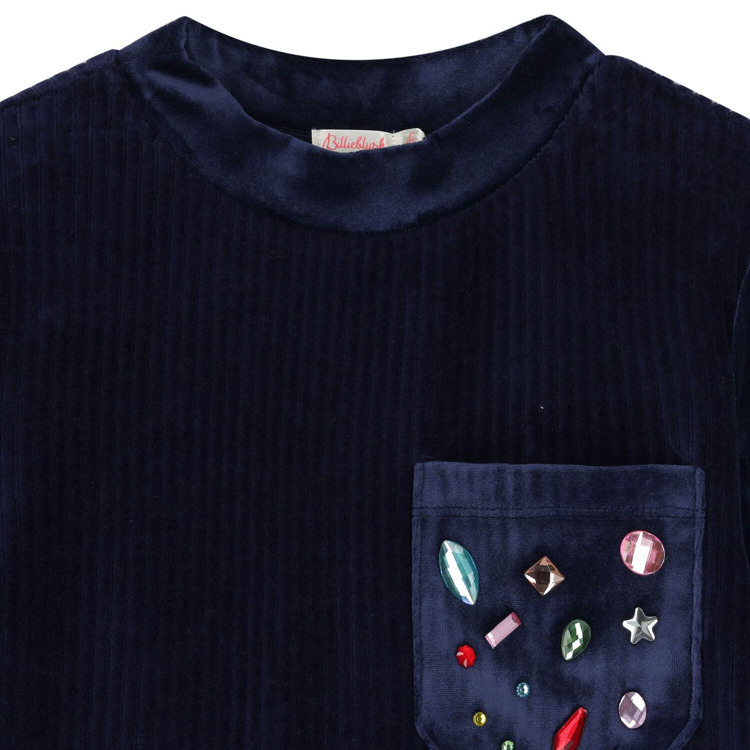 فستان بنات مخملي بأكمام باللون الكحلي , 1, hi-res