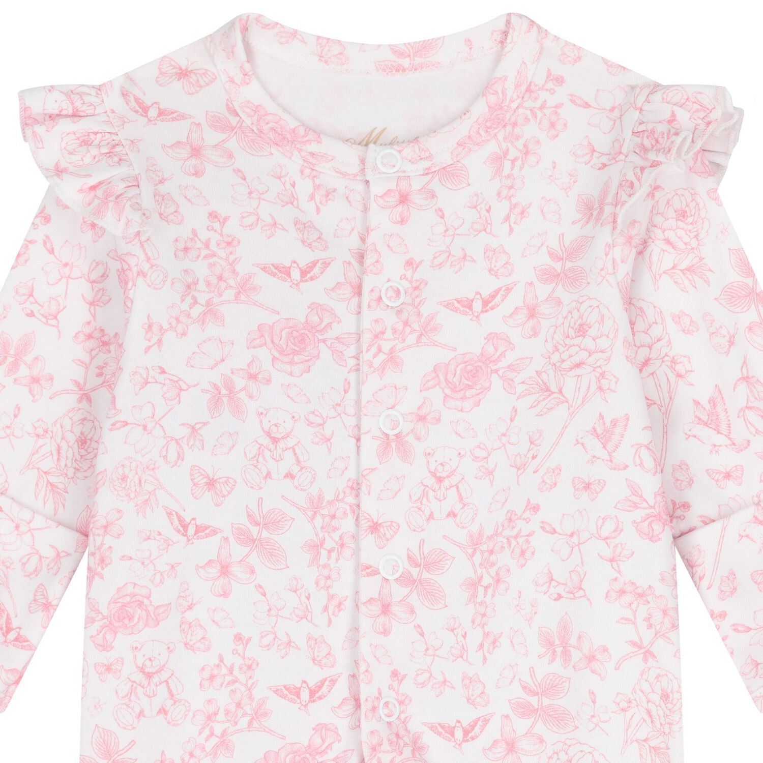 Baby Girls White & Pink Toile de Jouy Babygrow Set, 1, hi-res image number null