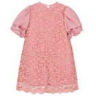 Girls Pink Satin & Lace Dress, 2, hi-res