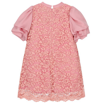 Girls Pink Satin & Lace Dress