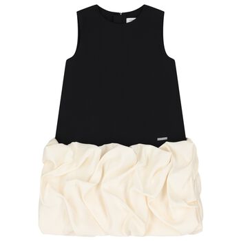 Girls Black & Ivory Ruffle Hem Dress