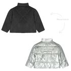 جاكيت منفوخ قابل للعكس بشعار فضي وأسود للبنات, 1, hi-res