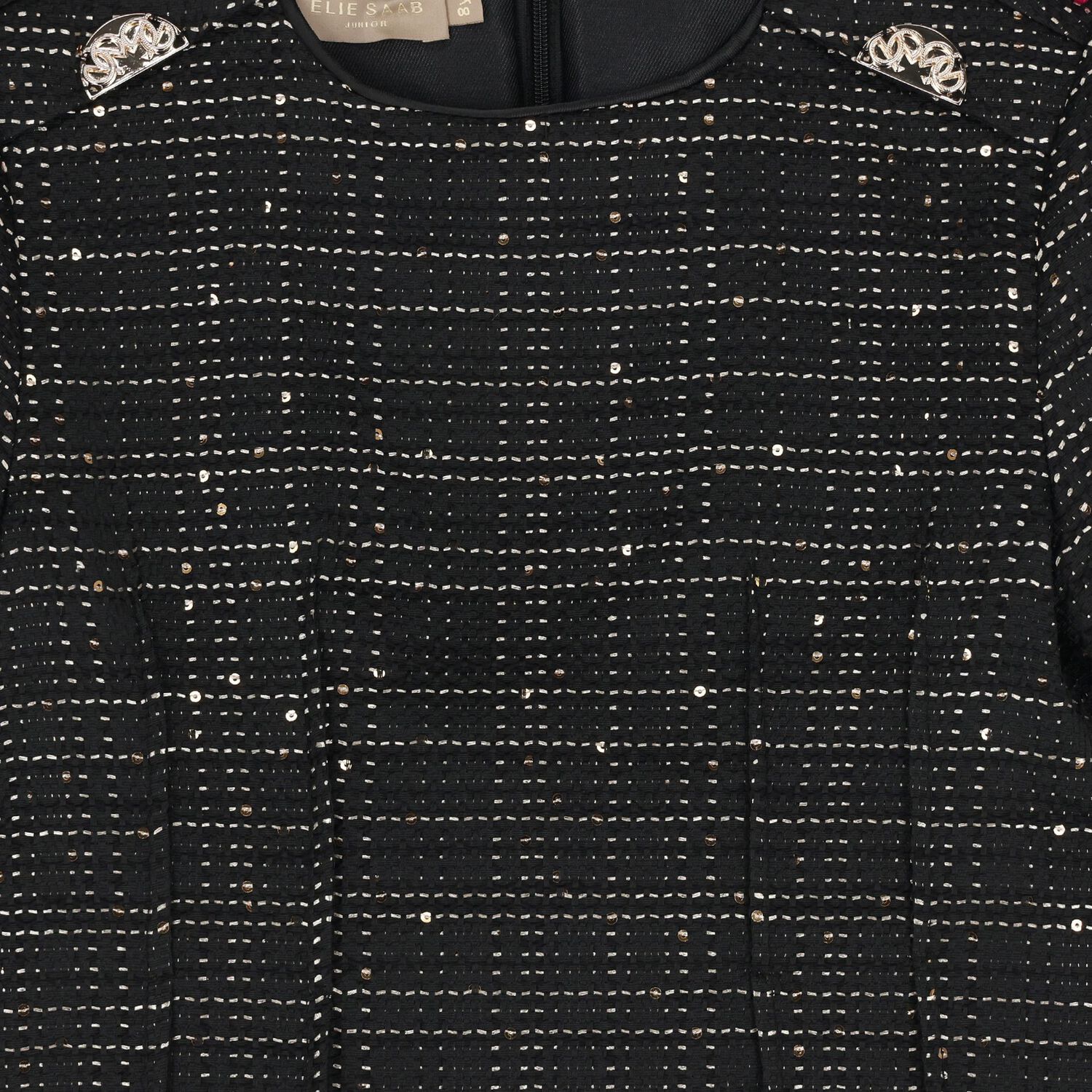 Girls Black Sequin Tweed Dress, 1, hi-res