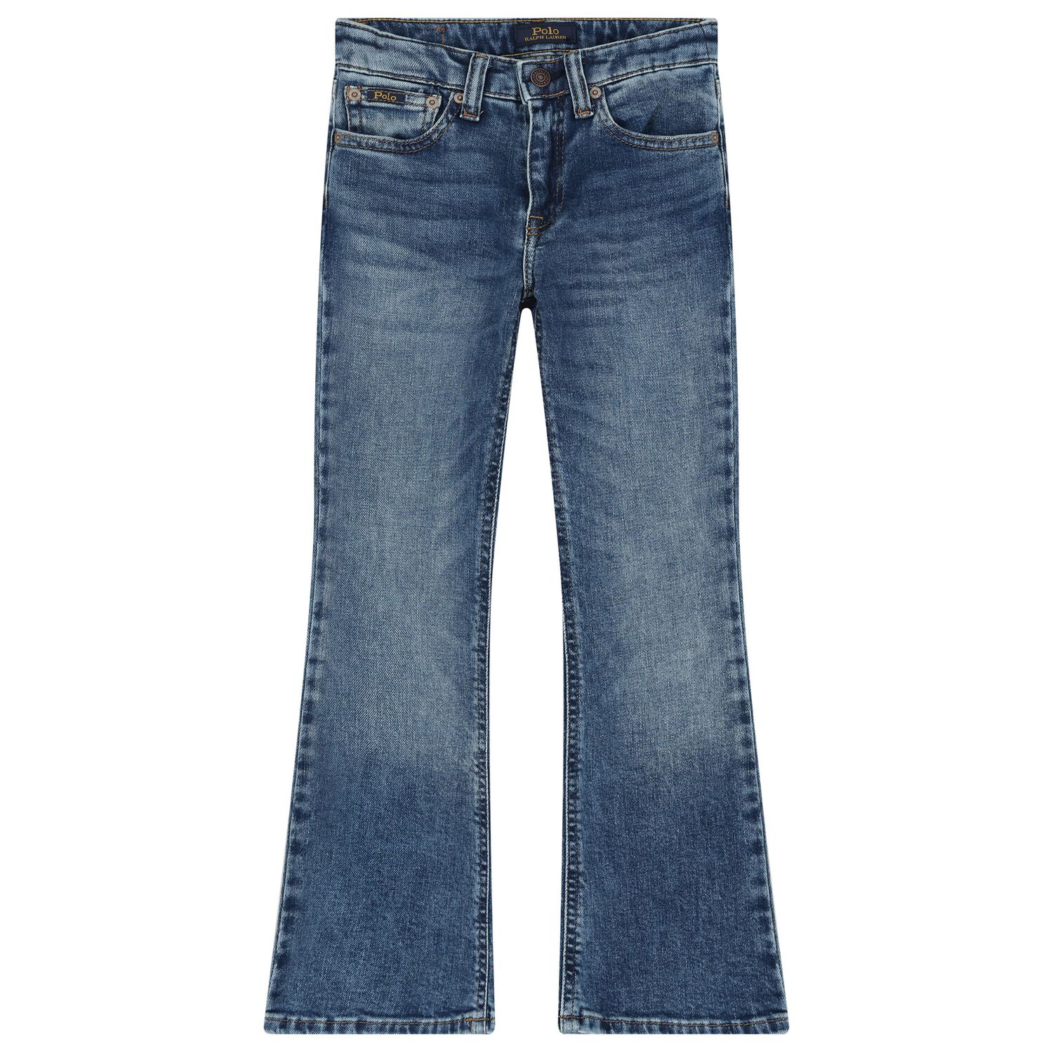 Girls Denim Blue Flared Jeans, 1, hi-res